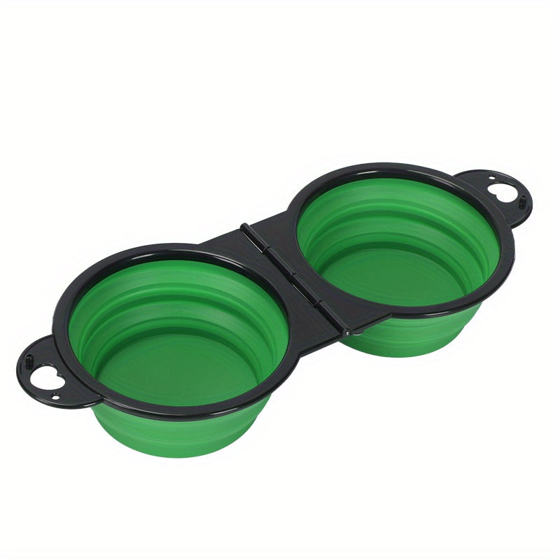 Collapsible Silicone Dog Travel Bowls, 2 In 1 Double Bowls Folding TPE Dog Food Bowl Water Bowl, Hangable Dog Feeder Dish Bowl For Outdoor Walking Camping Traveling