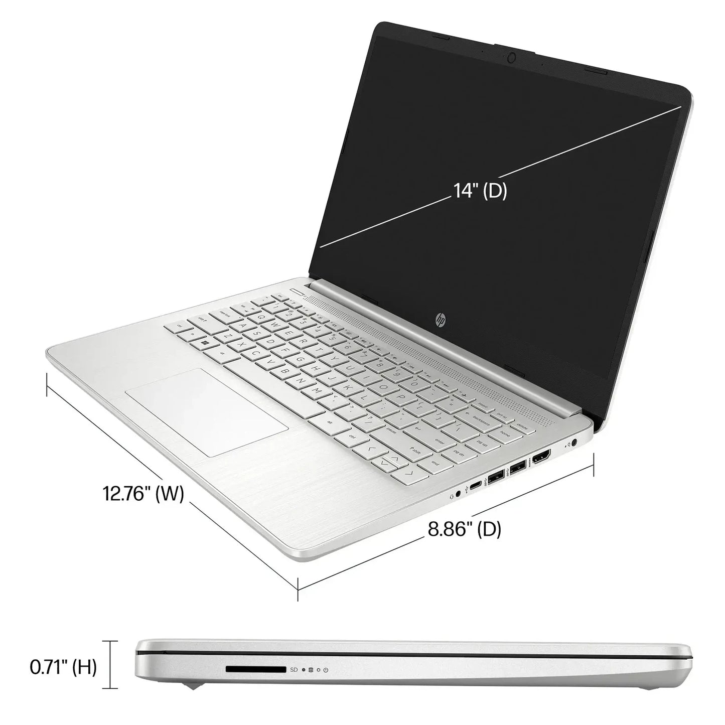 HP Newest 14" Business Laptop,Intel Celeron N4120,Up to16GB RAM,384GB Storage(128GB eMMC+256GB Micro SD),1Year Office 365,Silver