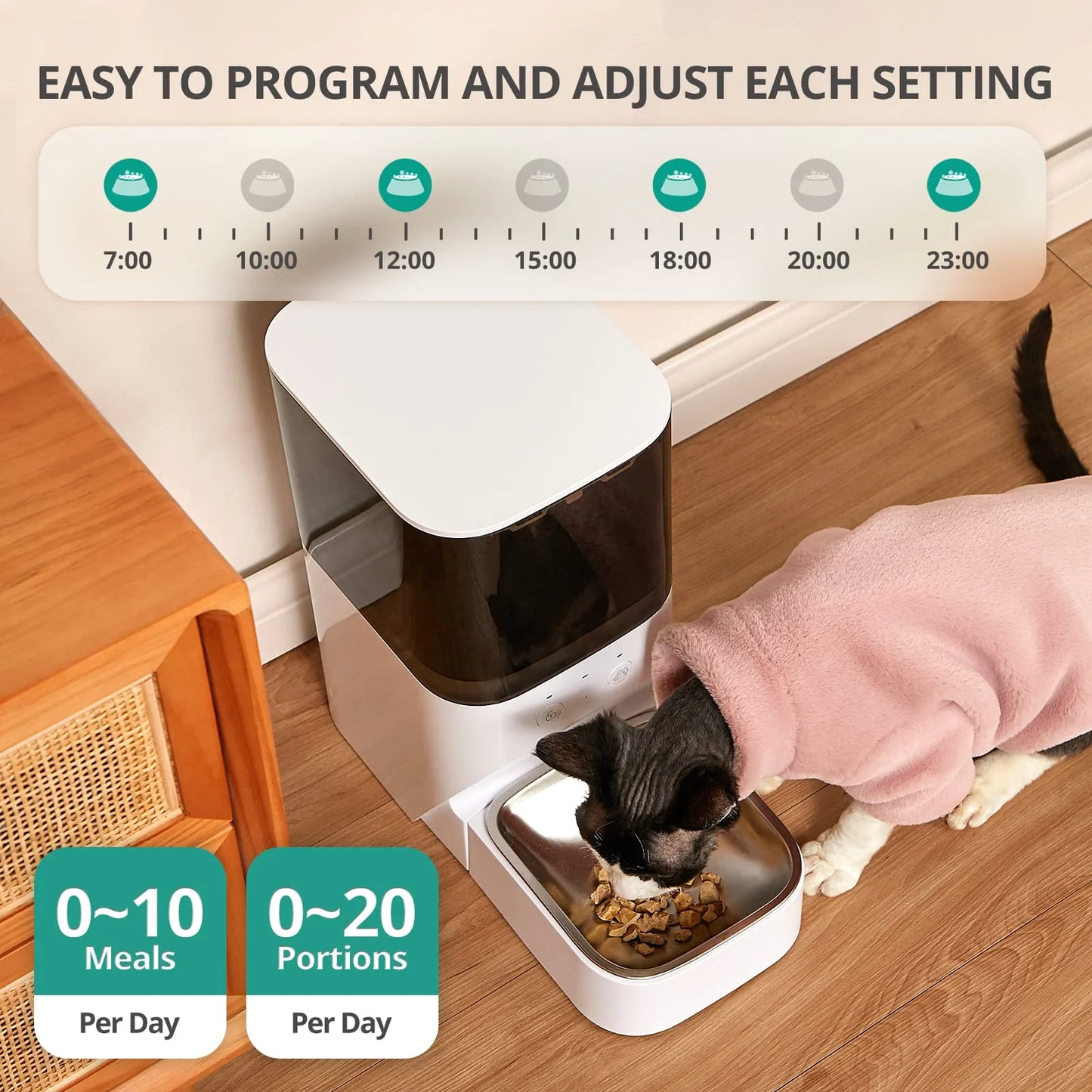 Timed Automatic Cat Feeder APP Control Dog Food Dispenser Stainless Steel Lock Lid 30S Voice Recorder 4L Programmable Pet Feeder