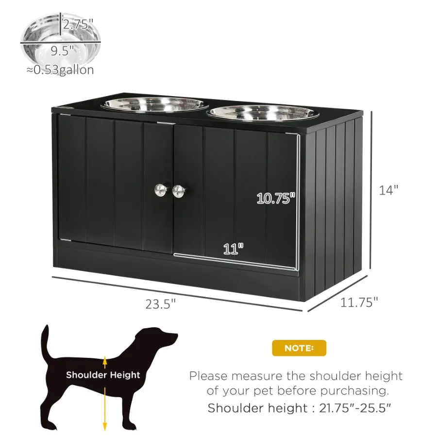 MagneticDoor Dog Food Storage Cabinet Dog Feeding Station Black