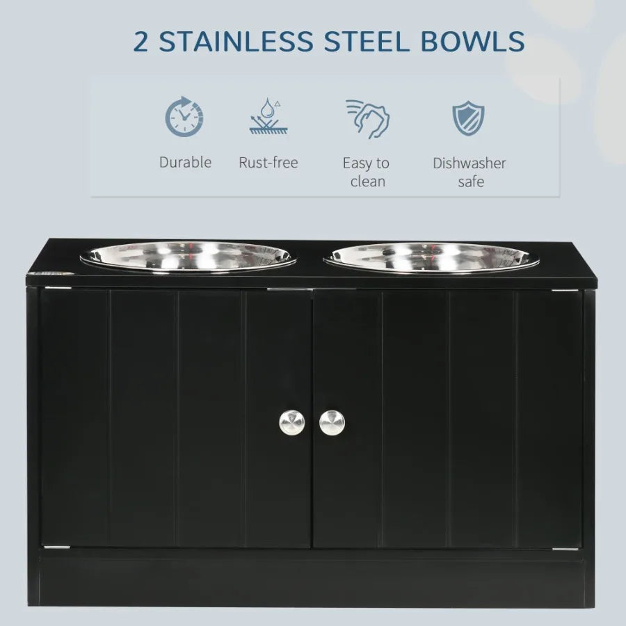 MagneticDoor Dog Food Storage Cabinet Dog Feeding Station Black