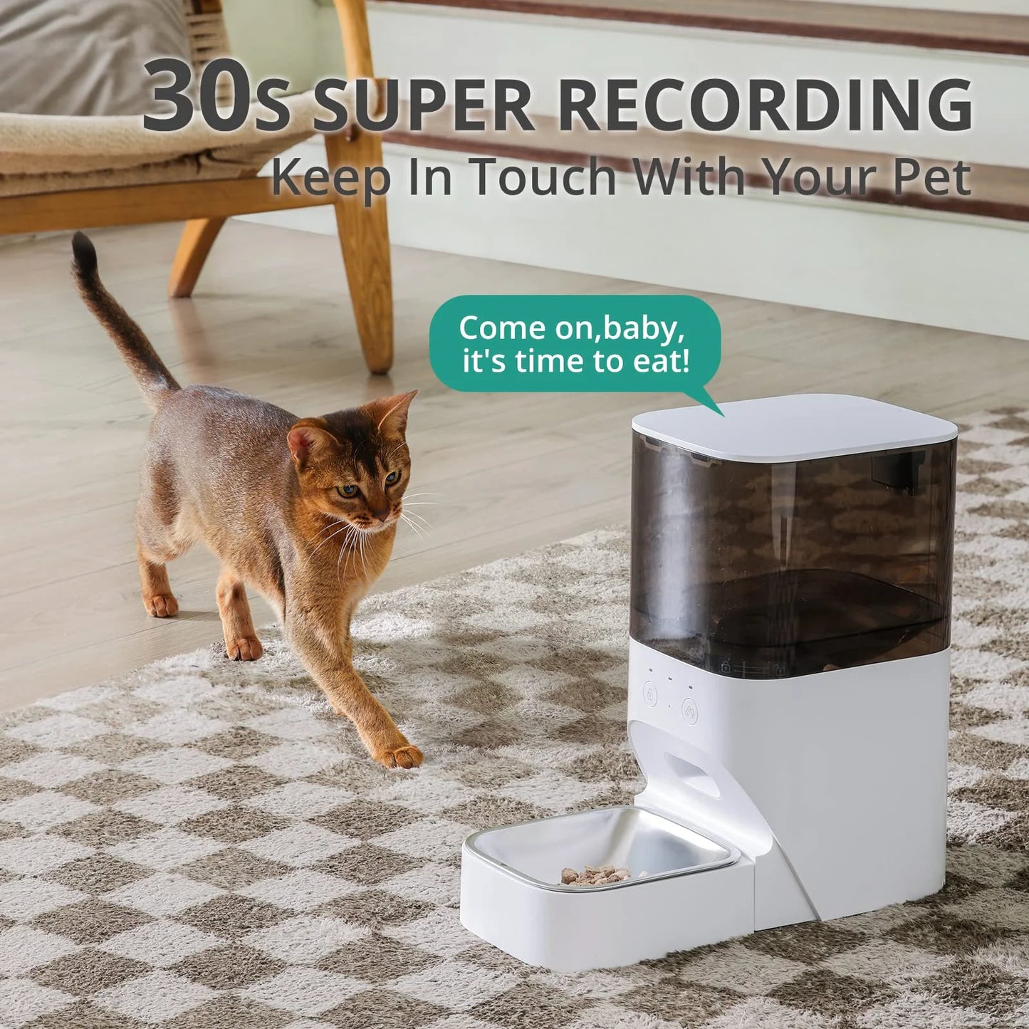Timed Automatic Cat Feeder APP Control Dog Food Dispenser Stainless Steel Lock Lid 30S Voice Recorder 4L Programmable Pet Feeder