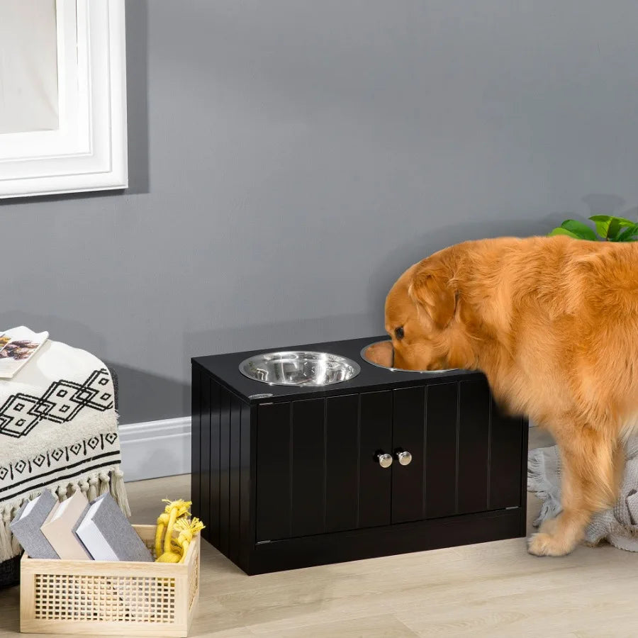 MagneticDoor Dog Food Storage Cabinet Dog Feeding Station Black