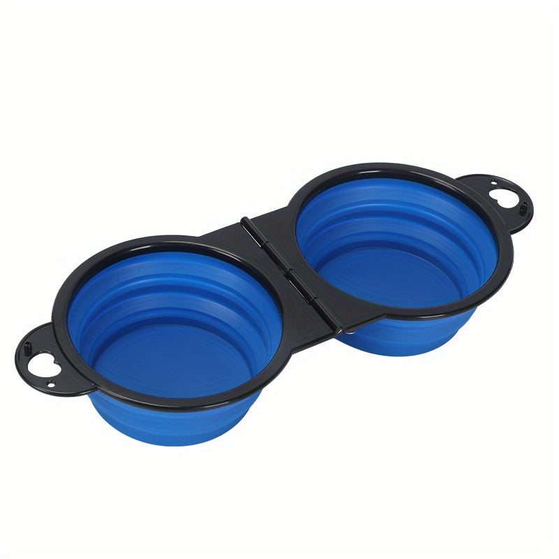 Collapsible Silicone Dog Travel Bowls, 2 In 1 Double Bowls Folding TPE Dog Food Bowl Water Bowl, Hangable Dog Feeder Dish Bowl For Outdoor Walking Camping Traveling
