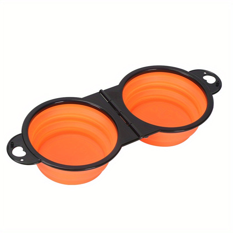 Collapsible Silicone Dog Travel Bowls, 2 In 1 Double Bowls Folding TPE Dog Food Bowl Water Bowl, Hangable Dog Feeder Dish Bowl For Outdoor Walking Camping Traveling